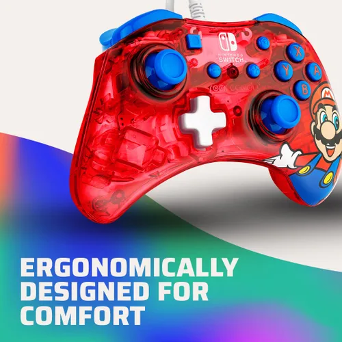 Vista 7 de Rock Candy Wired Gaming Switch Pro Controller - Mario - Red - Official License Nintendo - OLED Lite Compatible, Compact, Durable Travel Controller