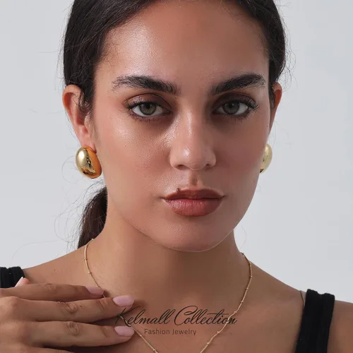 Vista 3 de KELMALL Chunky Gold Hoop Statement Earrings for Women, Thick 18K Gold Plated Open Hoop Lightweight 925 Sterling Silver Post