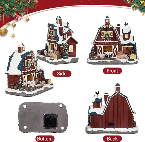 Vista 6 de Aldea Navideña Musical de Granja con Iluminación LED - Granero de Granja de 10.4", Gran Edificio Coleccionable de Navidad con Modos Duales de Luz