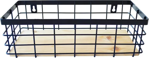 Vista 13 de ShabbyDecor Cesta de alambre de metal desmontable con base de madera, organizador de almacenamiento, cesta colgante para armarios de cocina, baño