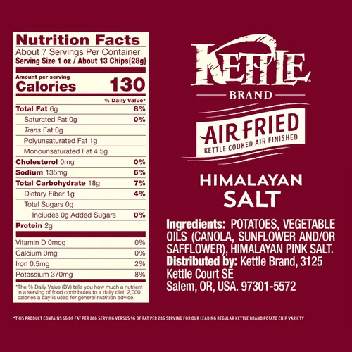 Vista 2 de Kettle Brand Papas fritas con sal del Himalaya, fritas al aire, bolsa de 6.5 onzas, (paquete de 2)