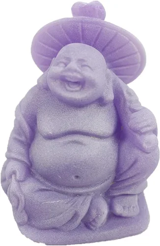 Vista 2 de Feng Shui - Juego de 6 figuras de Buda moradas de 3 pulgadas, color marfil, con cara feliz que brilla en la oscuridad, estatua de cristal verde