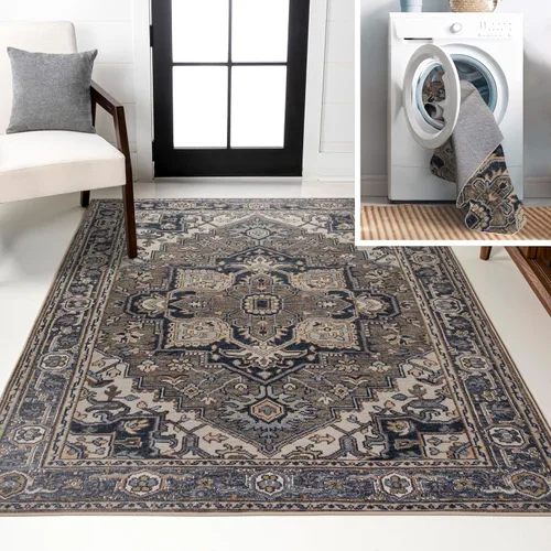 Vista 11 de JONATHAN Y Alfombra circular lavable a máquina de 2 x 8 pies, medallón grande adornado Cirali para sala de estar, dormitorio, cocina, oficina, fácil