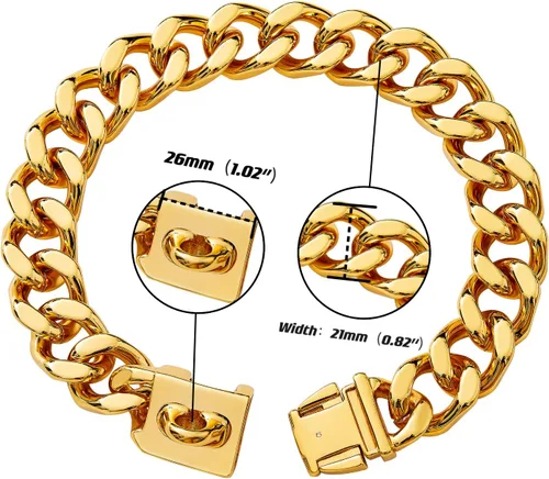 Vista 5 de Collar de cadena de oro para perro, collar de cadena de metal de 18 quilates, collar de perro con eslabones cubanos con diseño de hebilla segura