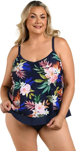 Vista 7 de Maxine of Hollywood Traje de baño tankini con cuello en V para mujer Negro/ Isla Verde