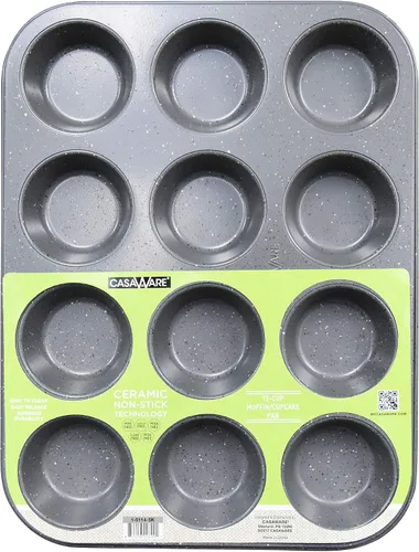 Vista 6 de casaWare Molde para magdalenas antiadherente con revestimiento de cerámica para 12 tazas (granito azul)