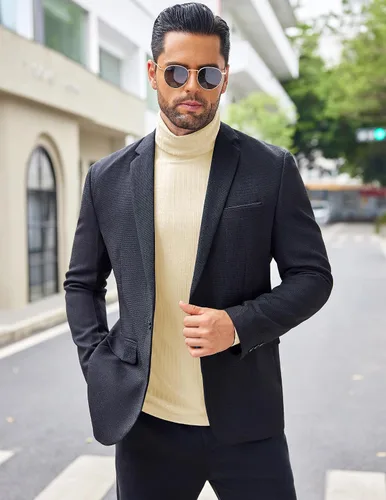 Vista 4 de COOFANDY Suéter de cuello alto para hombre