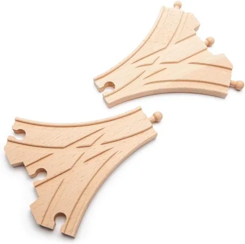 Vista 2 de maxim enterprise, inc. Doble pista de interruptor curvada, accesorios de madera para tren compatibles con Thomas & Friends, tren de madera Brio