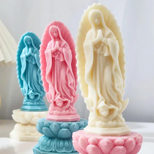 Vista 5 de Molde de silicona para estatua religiosa de la Virgen María, moldes de velas para hacer velas, herramientas de cera, molde de vela Virgen María