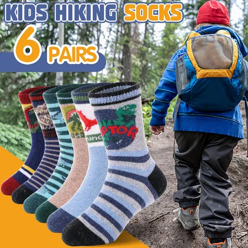 Vista 8 de ANTSANG Calcetines de Lana, Calcetines Térmicos Cálidos y Gruesos Tipo Crew Boot para Niños Pequeños, Niños y Niñas, 6 Pares