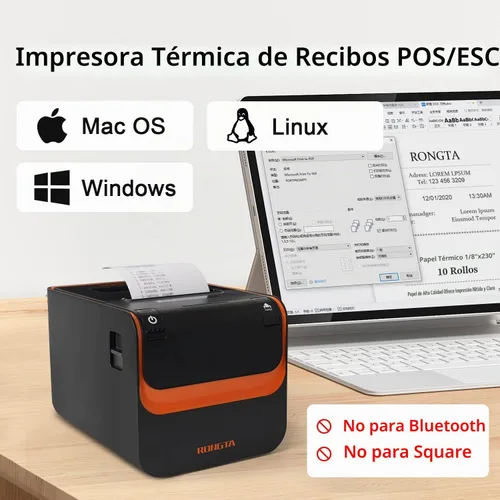 Vista 2 de Rongta Impresora POS, impresora térmica directa de recibos de 3.150 in con cortador automático, interfaz Ethernet serie USB, compatible con cajón