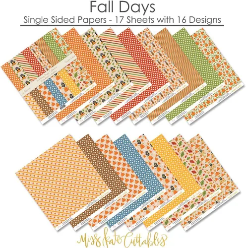 Vista 2 de Paquete de papel de patrón – Días de otoño – Papel especial premium de una cara de 12 x 12 pulgadas, colección incluye 16 hojas – por Miss Kate