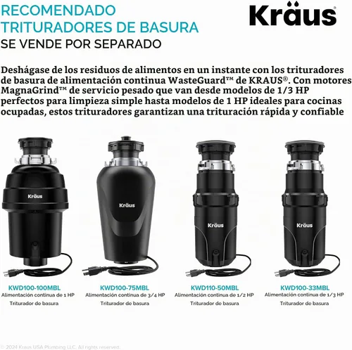 Vista 14 de Kraus Forteza - Fregadero de cocina de doble seno 50/50 de granito de instalación empotrada/sobre encimera, 33 pulgadas, color negro (KGD-52BLACK)
