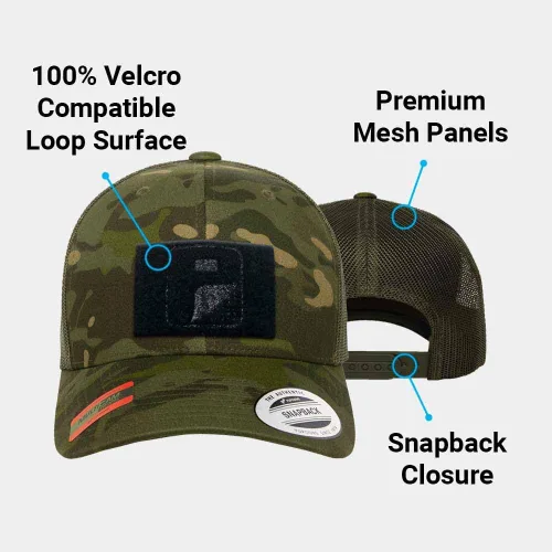 Vista 11 de Pull Patch Multicam - Gorra de camionero con diseño de camuflaje curvado, gorra táctica, superficie de bucle de 2 x 3 pulgadas para fijar parches
