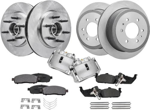 Vista 76 de Detroit Axle - Kit de frenos para Land Rover LR3 2005-2009, Rotores de freno deportivos Range Rover 2006-2009 y pastillas de freno de cerámica 2007