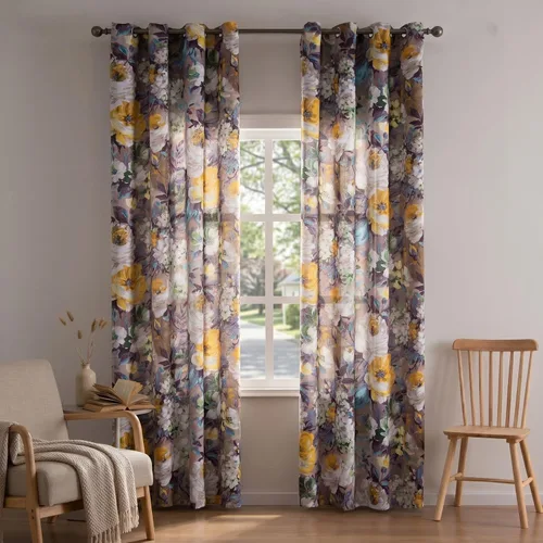 Vista 16 de Leeva - Cortinas de ventana para sala de estar, con estampado floral, cortinas de lino texturizado pesado con aislamiento térmico y oscurecimiento