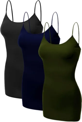 Vista 21 de Emmalise Camisola larga casual básica para mujer, con tirantes ajustables, top en capas