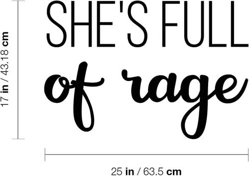 Vista 3 de Adhesivo decorativo de vinilo para pared, diseño de She's Full of Rage, 17 x 25 pulgadas, diseño de cita inspiradora de moda para niñas, hogar