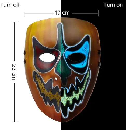 Vista 3 de Máscara facial LED activada por voz para adultos y adolescentes, máscara de purga iluminada, máscara que brilla en la oscuridad para máscaras