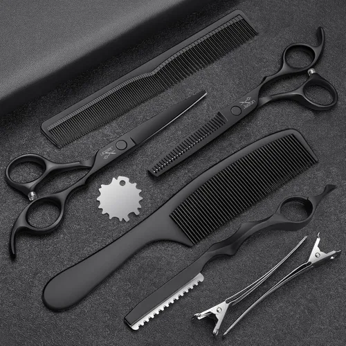 Vista 9 de JASON Juego de 10 tijeras profesionales para corte de pelo, tijeras de adelgazamiento y texturización de 6.7 pulgadas, tijeras rectas para hombres