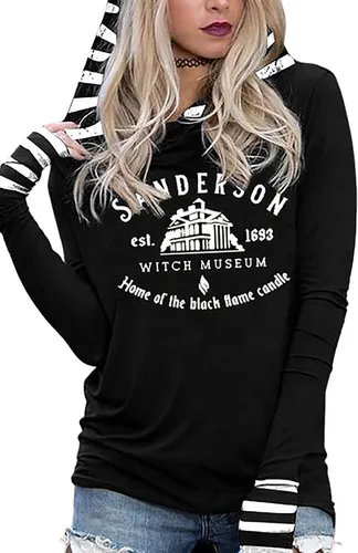 Vista 10 de Susongeth Halloween Sanderson Sisters - Sudadera con capucha para mujer, diseño de Hocus Pocus, de manga larga, ligera, sin botones Negro