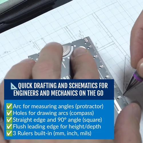 Vista 5 de La auténtica regla de bolsillo para ingenieros - Pequeña regla de metal para ingenieros, transportador, compás, escala, gadget de graduación