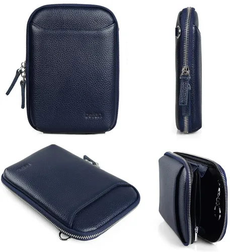 Vista 3 de befen Bolso cruzado de cuero genuino para teléfono celular para mujer, bolso cruzado pequeño con cremallera alrededor de la cartera
