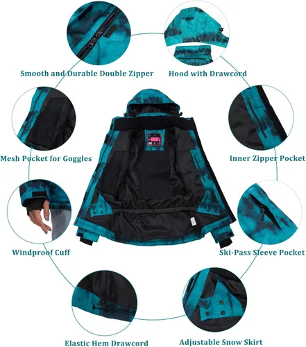 Vista 4 de Women's Ski Jackets and Pants Set Waterproof Snowboard Snowsuit Colorful Winter Warm Snow Coat Suit Windproof Insulated