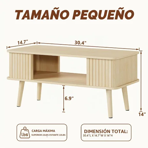 Vista 2 de Mesa de café LAZZO con almacenamiento mesa central para sala de estar mesa de café rectangular con bordes redondeados, fácil montaje, madera natural