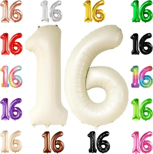 Vista 18 de KatchOn Globo marrón café con el número 16 de 1 pieza, 40 pulgadas, decoraciones de cumpleaños para niñas y niños Globo marrón café número 16 de 1