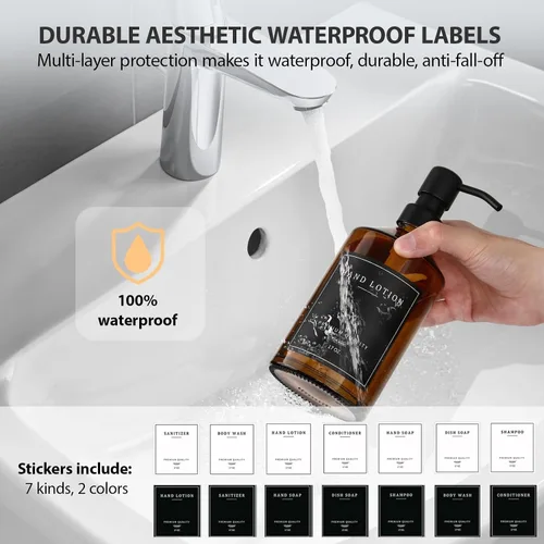 Vista 4 de Dispensador de jabón de vidrio ámbar, dispensadores de jabón de manos para baño con bomba de acero inoxidable, juego de dispensador de jabón