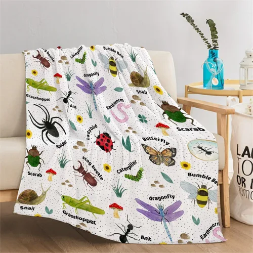 Vista 2 de Manta de insectos Regalos de insectos para niños y niñas Manta ultrasuave de mariquita para todas las estaciones Decoración de abeja