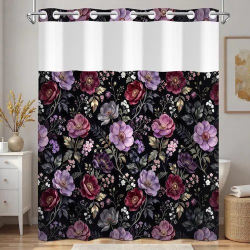 Vista 17 de No Hook Geometric Shower Curtain with Snap in Liner - 71″W x 74″L Waterproof Fabric with Mesh Top Window, Modern Abstract Triangle Design Bath