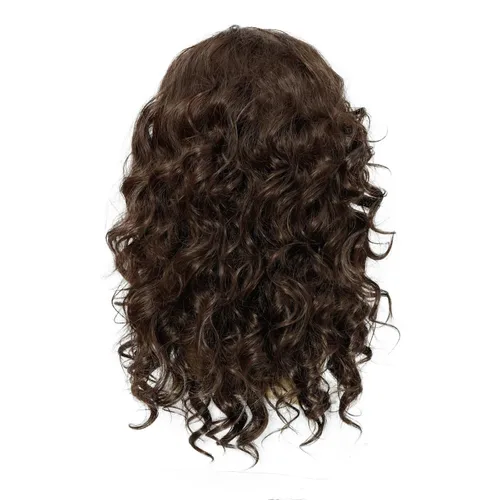 Vista 5 de Peluca larga y rizada de color marrón oscuro para hombre con collar para disfraz de cosplay, peluca de fiesta de Halloween