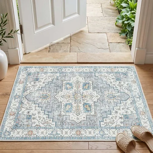 Vista 25 de jinchan Alfombra de área pequeña lavable floral vintage, alfombra de entrada simétrica de medio círculo de 2 x 3, alfombra de entrada suave de pelo