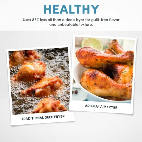 Vista 3 de AROMA® Freidora de aire de vidrio y horno de convección de encimera con potente tecnología 360Crispy™ (3 cuartos), blanco