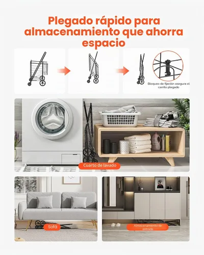 Vista 5 de VEVOR Carrito de compras plegable, carrito de comestibles jumbo con cestas dobles, ruedas giratorias de 360°, carrito utilitario resistente, carrito