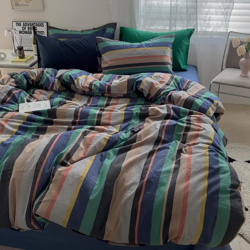 Vista 118 de mixinni Juego de funda de edredón vintage a rayas, tamaño twin, juego de ropa de cama de 3 piezas, 100% algodón lavado, suave y transpirable, funda