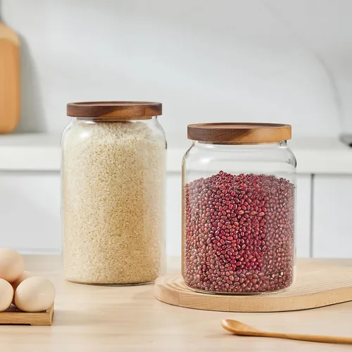 Vista 7 de Sweejar Tarros grandes de cristal para dulces con tapas de madera, tarro de vidrio de 1 galón con tapa, contenedores de almacenamiento