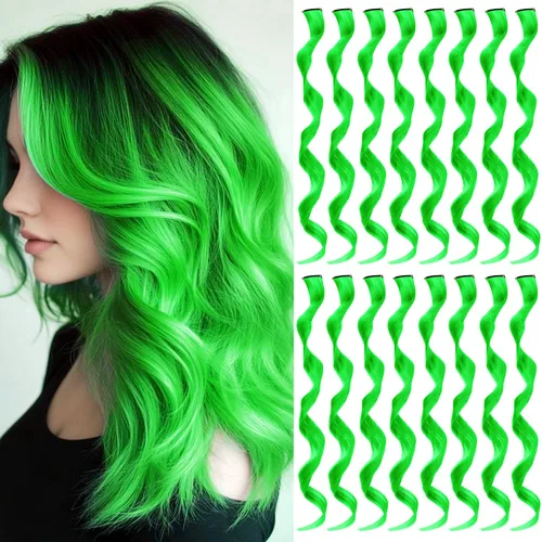 Vista 20 de 16 extensiones de cabello sintético rizado y ondulado con clip, para niñas y mujeres, coloridos resaltados para fiestas, cosplay, festival, regalo
