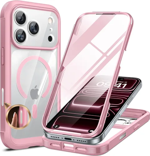 Vista 110 de Miracase - Funda magnética para iPhone 13 Pro Max de 6.7 pulgadas (compatible con MagSafe), transparente, completo, protector de pantalla de vidrio