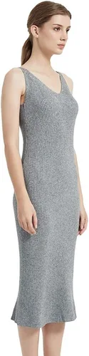 Vista 8 de RZIV Vestido de suéter sin mangas para mujer, de punto, delgado, con cuello en V, ajustado, elástico, ajustado
