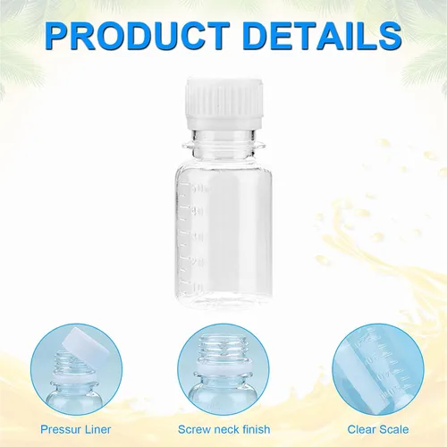 Vista 3 de Juego de 24 botellas pequeñas de jengibre de 2 onzas White Screw Lid Vials, Beverage Container Freezer Safe, Leak Proof Reusable Clear Shot Jars