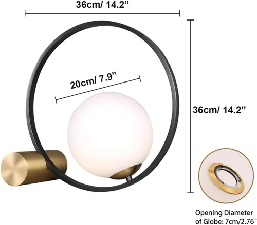 Vista 5 de Globe - Lámpara de mesa de noche, moderna lámpara de mesa de noche de cristal de mediados de siglo, lámpara de escritorio dorada para dormitorio, 1