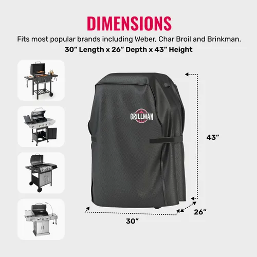 Vista 2 de Grillman - Funda para parrilla exterior, funda para parrilla de barbacoa a prueba de rasgaduras, impermeable, grande y resistente, de 30 x 26 x 43
