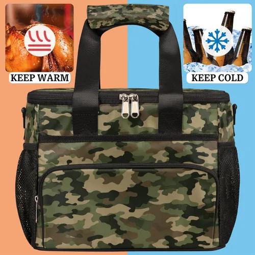 Vista 5 de Lonchera térmica reutilizable a prueba de fugas, bolsa de almuerzo aislada con diseño de camuflaje del ejército con patrón de camuflaje para mujeres