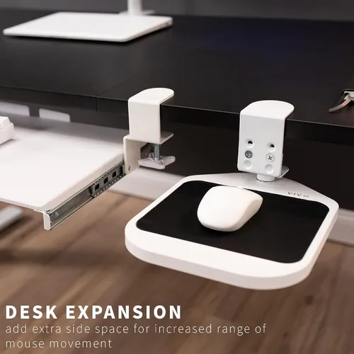 Vista 4 de VIVO Plataforma Soporte para Alfombrilla de Ratón de Madera con Abrazadera, Bandeja Giratoria 360° Ajustable Bajo el Escritorio, Accesorio
