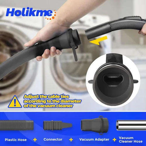 Vista 4 de Holikme Kit limpiador de ventilación de secadora, accesorio de manguera de Negro