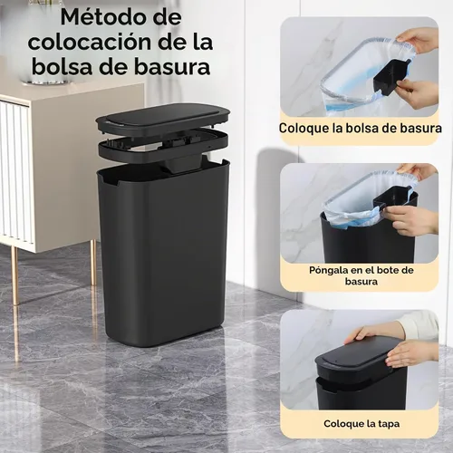 Vista 3 de Botes de Basura de 5 Galones con Sensor de Movimiento para Baño, Botes de Basura Automáticos con Tapa, sin Contacto, Inteligentes, Delgados