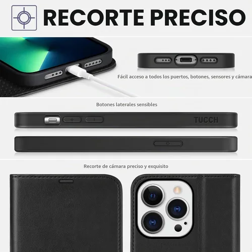 Vista 8 de TUCCH Funda tipo cartera para iPhone 13 Pro (6.1") 2021, 3 tarjeteros Negro
